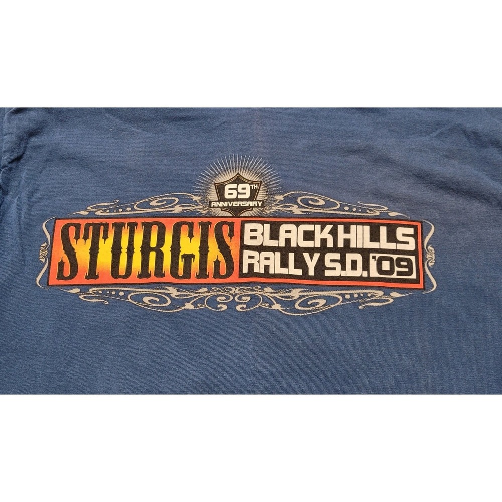 Men's Biker Design 69th Anniv Sturgis Black Hills, Sd Rally 2009 Blue Size Med View 2
